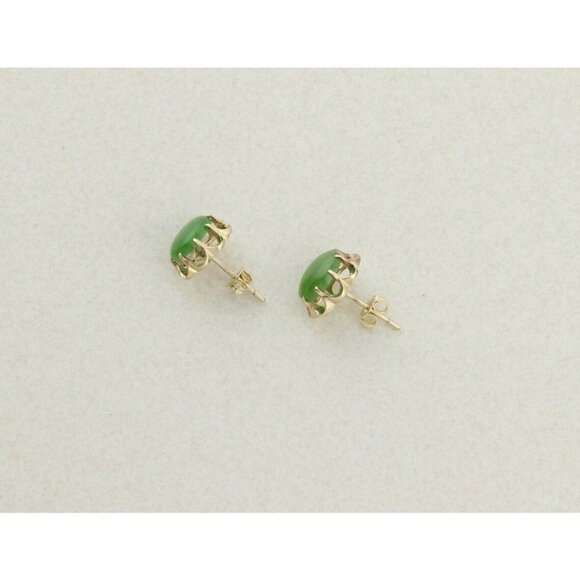 10k Yellow Gold Natural Jade Earrings Stud Post Earrings - Picture 8 of 8